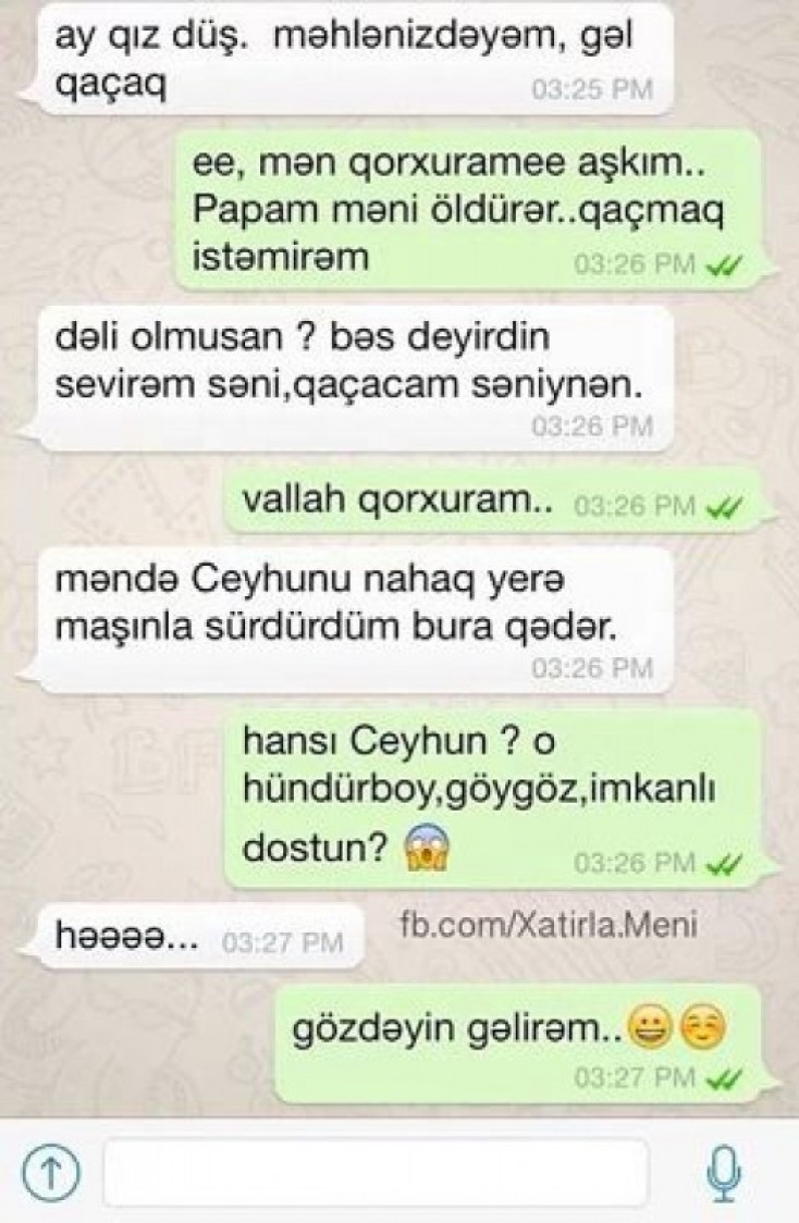 “WhatsApp” yazışması: “Ay qız düş, məhlənizdəyəm...” - FOTO