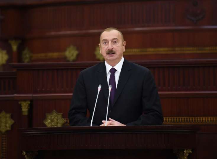 İlham Əliyev Azərbaycan parlamentinin 100 illiyi münasibətilə təntənəli iclasda iştirak edir