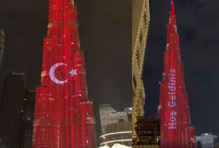 Ərdoğana BÖYÜK JEST ETDİLƏR: Dünyanın ən hündür binası Türkiyə bayrağına büründü - 