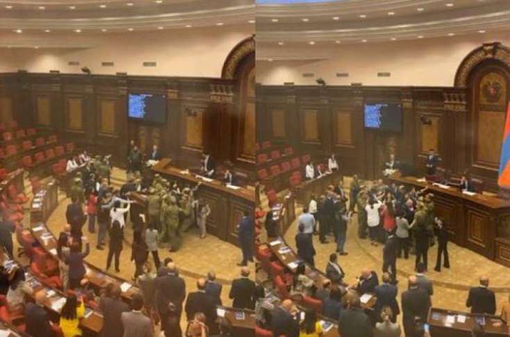 Ermənistan parlamenti yenə savaş meydanına döndü -