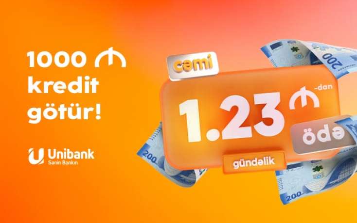 ​Unibankdan ödənişi günlük cəmi 1.23 AZN-dən başlayan kredit götürün!