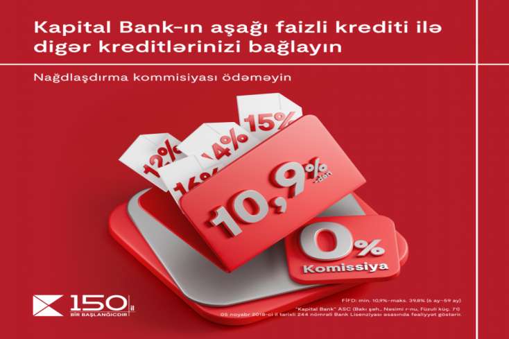 Kapital Bank-ın aşağı faizli krediti ilə digər kreditlərinizi bağlayın