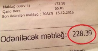 Bakıda sakinləri ŞOK-a salan qəbz: 220 manatlıq kommunal haqqı