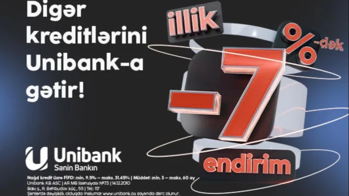 “Unibank”ın 7 %-dək endirimli kredit kampaniyası davam edir