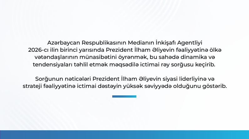 Respondentlərin 93,6 faizi Prezidentin fəaliyyətini müsbət qiymətləndirir -