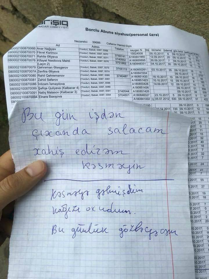 "Azərişıq"ın əməkdaşı ilə vətəndaşın gülməli yazışması