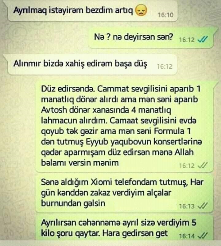 İki sevgilinin AYRILIQ MESAJI
