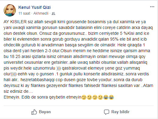 "Ay kişilər, görüşəndə dul qadınla görüşün, savabdır" 