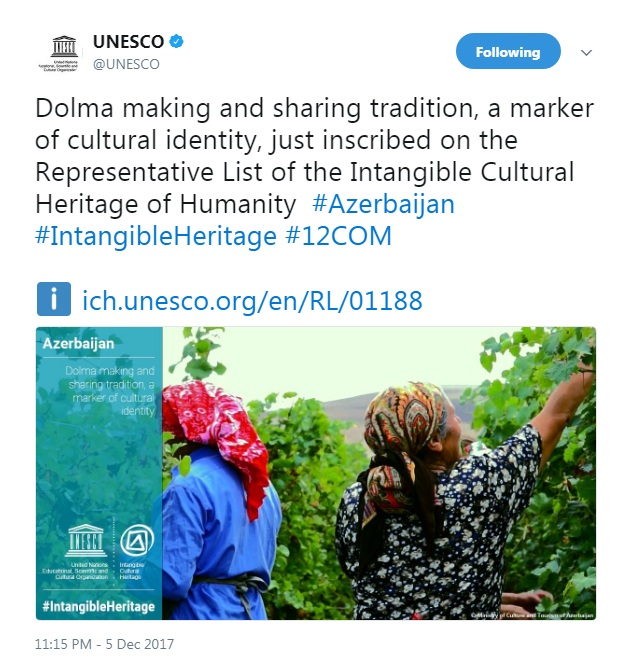 Dolma UNESCO-nun siyahısına daxil edildi