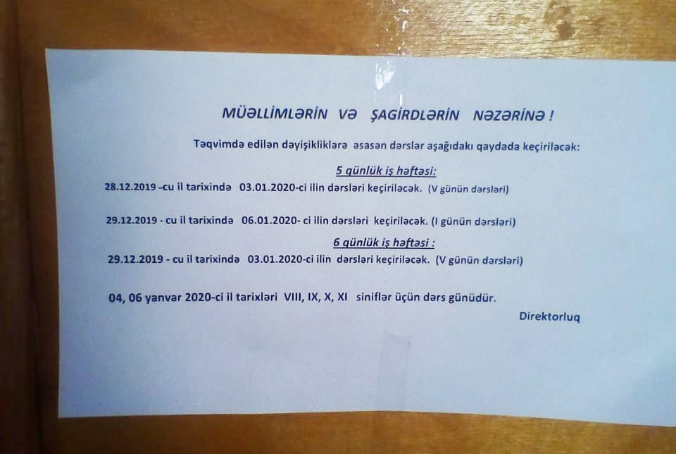 Bu tarixlərdə məktəblərdə dərs olmayacaq - 