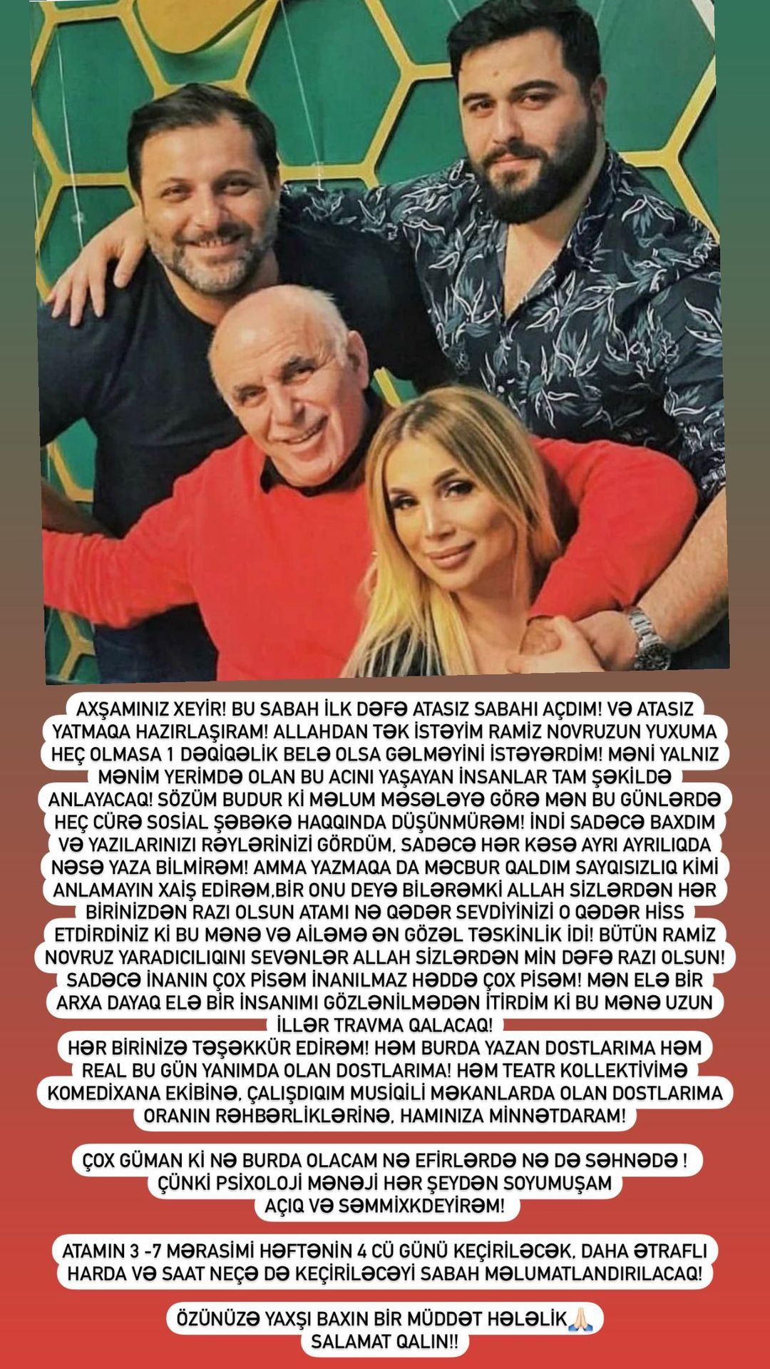 Atasıyla bağlı paylaşım etdi: