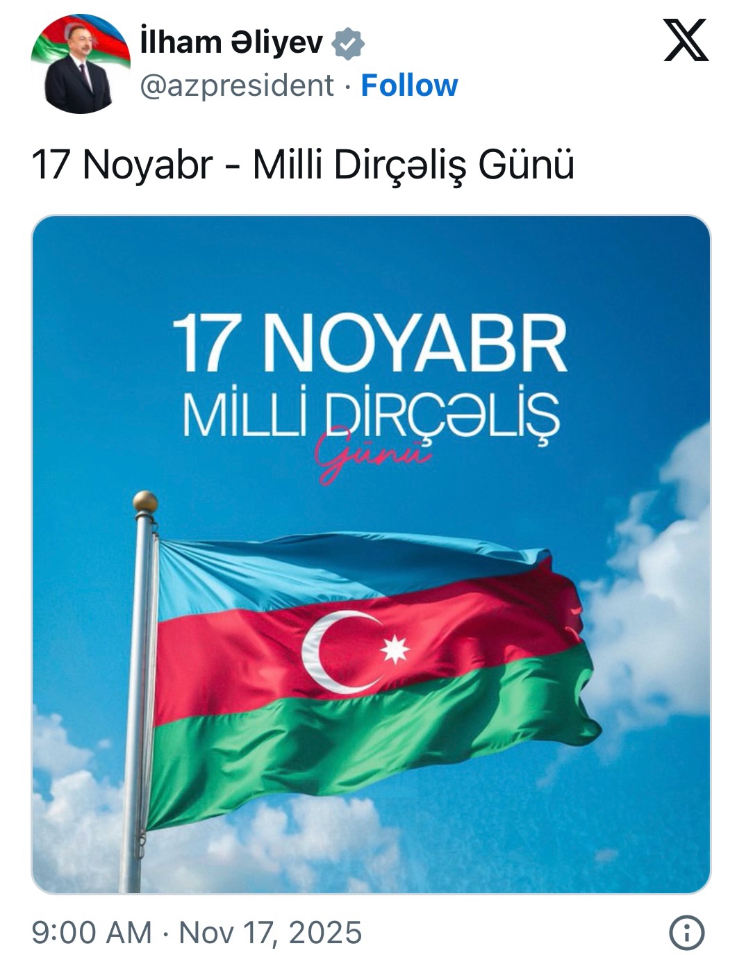 İlham Əliyev paylaşım etdi -